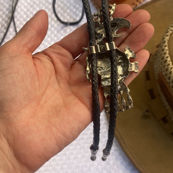 SOLD Southwestern Bolo Tie . Turquoise . Braided Metal - Picture 4 of 4